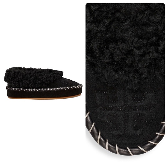 Tory Burch Black Shearling Slippers Size 6.5